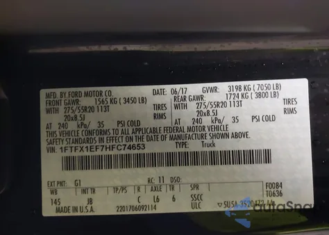 2017 Ford F-150 Xlt from USA, damaged, VIN 1FTFX1EF7HFC74653